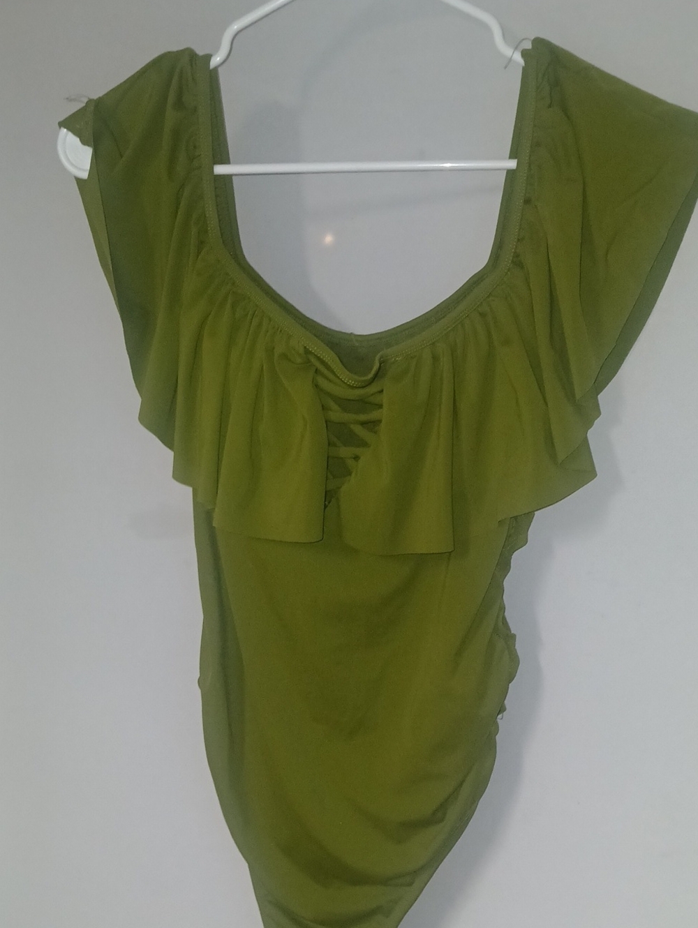 Olive Green Ruffle Sleeve Bodysuit